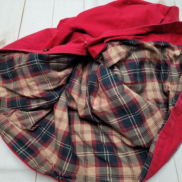 Vintage Lands End red canvas chore field barn coat plaid lined tall - Picture 11 of 11